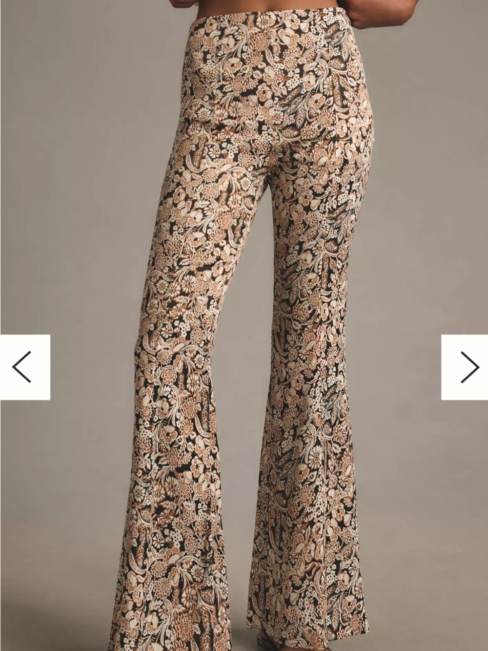 Anthropologie Beige and Black Floral Boot-Cut Pants